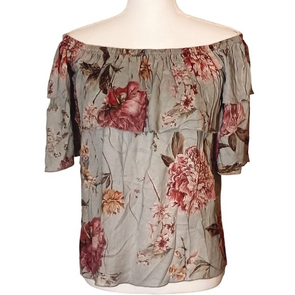 NEW Chaser Heirloom Floral Gauze Off-The-Shoulder‎ Elbow Sleeve Blouse, Size S - Picture 3 of 13